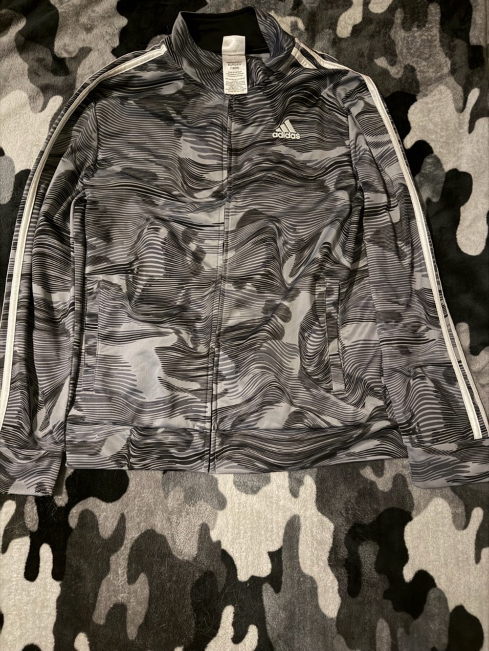 adidas Black and Gray Wave-Print Track Jacket